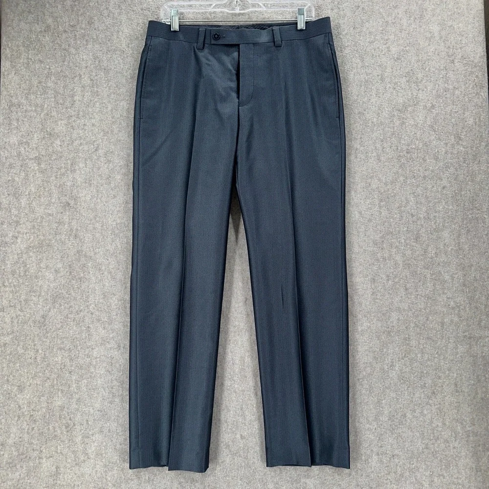 Calvin Klein Shiny Charcoal Herringbone Full Suit Jacket 40R Pants 32X30‎